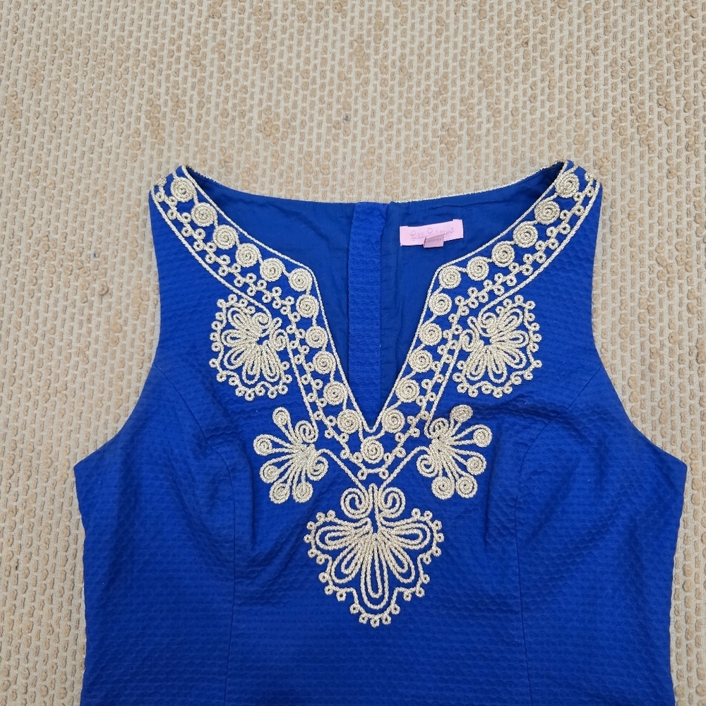Lilly Pulitzer Womens Size 6 Royal Blue Gabby Shift Dress Embellished Neckline - Picture 9 of 13